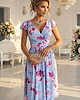 sukienki midi damskie 425-14 MATILDE Rozkloszowana sukienka midi z kopertowym dekoltem - kwiaty