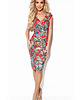 sukienki midi damskie 379-1 BOYKA Dopasowana sukienka z kopertowym dekoltem - CZERWONY boho r. S