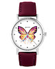 zegarki damskie Zegarek - Motyl - skórzany, burgund