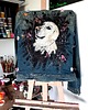 kurtki damskie Labrador malowany na kurtce jeansowej.