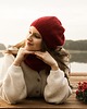 czapki damskie Czerwona czapka beretowa z alpaki Parisian Chic