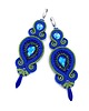 kolczyki soutache Alia zielono chabrowe długie wieczorowe kolczyki sutasz z kryształkami