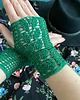 rękawiczki damskie Mitenki koronkowe zielone motyw roślinny