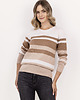 swetry damskie  Sweter w paski z ciekawym dekoltem - SWE343 beż/ecru/mocca MKM