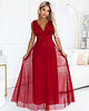 sukienki maxi damskie 687-2 Elegancka sukienka maxi z kopertowym dekoltem - bordo jasne