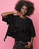 t-shirt damskie Czarny damski t-shirt w falbanami LOLLY