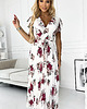 sukienki maxi damskie 434-8 LISA Plisowana sukienka midi z dekoltem i falbankami