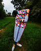 bluza z kapturem damska TWARZE długa bluza oversize z łączonych tkanin