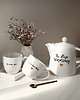 kubki Zestaw biały porcelanowy dzbanek 1 litr i 2 kubki porcelanowe 300 ml - motyw 