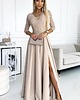sukienki maxi damskie 309-10 AMBER koronkowa elegancka suknia z dekoltem i rozcięciem na nogę