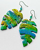 kolczyki z masy plastycznej Kolczyki z brokatem - liście monstera