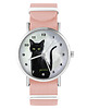 zegarki damskie Zegarek - Czarny kot, cyfry - brzoskwiniowy róż