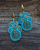 kolczyki soutache Turkus i złoto- kolczyki sutasz z chwostami