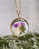 wisiory Wieczne kwiaty fioletowe złoty wisiorek prawdziwe kwiaty naszyjnik