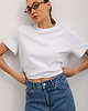 t-shirt damskie Biały bawełniany t-shirt pod szyje