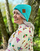 czapki damskie Bawełniana czapka beanie logo ekoskórka Turkus
