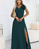 sukienki maxi damskie 669-1 Romantyczna sukienka maxi z kwiatem na ramieniu - zielona