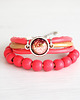 bransoletki ze szkła Bransoletka - Malinowe lato - drewniane koraliki
