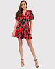 sukienki midi damskie Czerwona sukienka mini z nadrukiem w kwiaty DA1858 RED