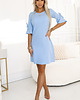 sukienki mini damskie 217-11 NEVA Trapezowa sukienka z rozkloszowanymi rękawkami - błękitna