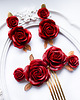 Biżuteria ślubna Komplet ślubny "Bordowe Róże" - Grzebyk + kolczyki