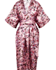 dodatki ślubne KIMONO długie / ślubny SZLAFROK, różowy w kwiaty i SŁOWIKI (100% wiskoza)