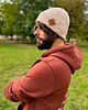 czapki i kapelusze męskie Męska bawełniana czapka beanie logo ekoskórka Beżowy