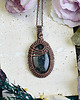 wisiory Miedziany wisiorek wire wrapping z jaspisem star galaxy