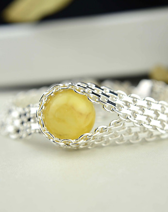 Elegancka srebrna bransoletka z bursztynem, Barbara Fedorczyk