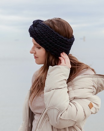 Granatowa opaska z grubej wełny peruwiańskiej, Holy Alpaca Knit