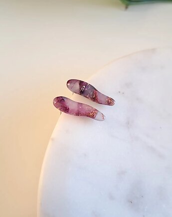 Fioletowe z drobinkami złota kolczyki sztyfty, Marshmaglow