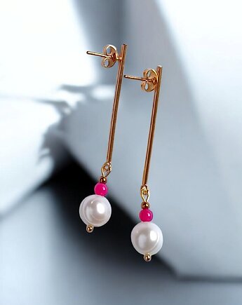Kolczyki FUCHSIA & PEARL collection: perła i agat : długie sztyfty, kaktusia