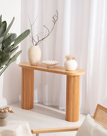 QUINN - Konsola owalna elipsa w stylu Japandi ryflowana., Papierówka Simple form of furniture