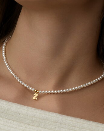 Naszyjnik z pereł 4mm literka- srebro 925 pozłacane LITERKA DO WYBORU, Coccola JEWELLERY