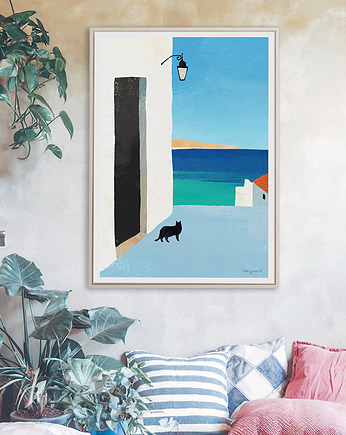 Plakat - Morski widok z kotem, minimalmill