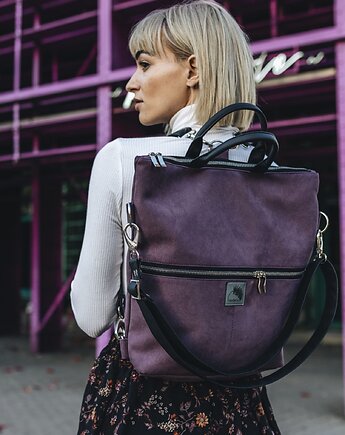 Plecak / torba 2 w 1 z nubuku tapicerskiego śliwkowy, Karolina Audycka