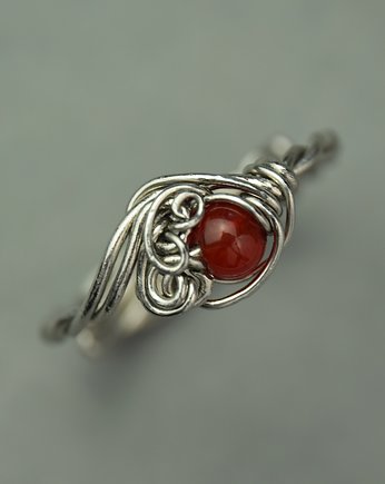 Pierścionek regulowany karneol wire wrapping, Agata Rozanska