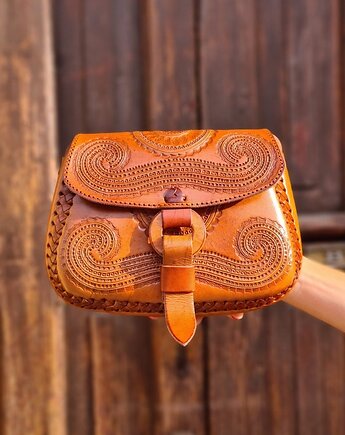 Torebka skórzana ręcznie robiona góralska Abril wzory zakopane, SempreArte