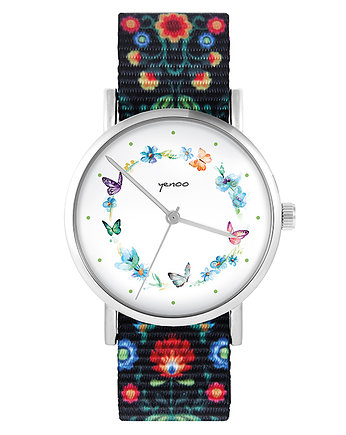 Zegarek - Kolorowy wianek - folk czarny, nato, yenoo