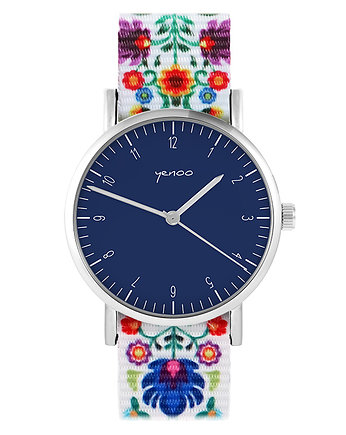 Zegarek - Simple, granatowy - folk biały, nato, yenoo