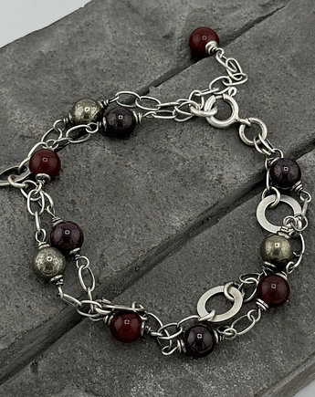 Granat, piryt, jadeit  - bransoletka, RayOfArt