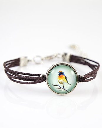 Bransoletka - Kolorowy ptak - brązowa, sznurki, yenoo