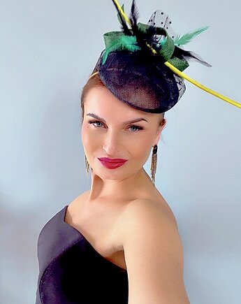 Fascynator FREYA  - czarny/butelkowa zieleń, MONIKA SAXTON LUXURIOUS MILLINERY
