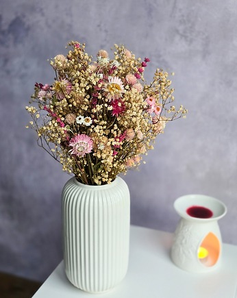 Bukiet z gipsówki i suszonych kwiatów, Rustykalna dekoracja stołu, BohoSuszki