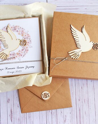 Kartka, personalizacja, pudełko, koperta : gołąb : kwiatuszki., kaktusia