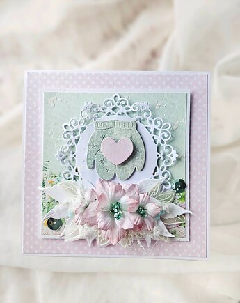 Kartka z rękawiczkami i sercem na walentynki, papierololo