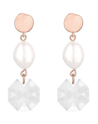 Kolczyki z różowego złota z perłami i kryształami SWAROVSKI CRYSTAL, SOTHO