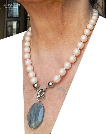 ELEGANCKO Naszyjnik z pięknych szklanych pereł z wisiorem z labradorytu 3w1, Galeria Limart