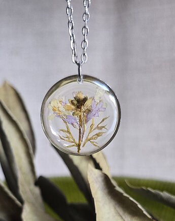 Wieczne kwiaty srebrny wisiorek dziki kwiat suszony prawdziwy, zkwiatem