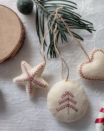 Zestaw 3x Folklorowe zawieszki na choinkę, Marmys Felt Studio